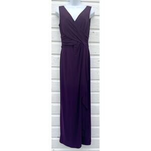 Chaps Dress Faux Wrap Long Maxi Stretchy Size 6 Purple Jersey Sleeveless